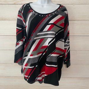 Alfred Dunner women's Size 1X patterned blouse with stone detail around